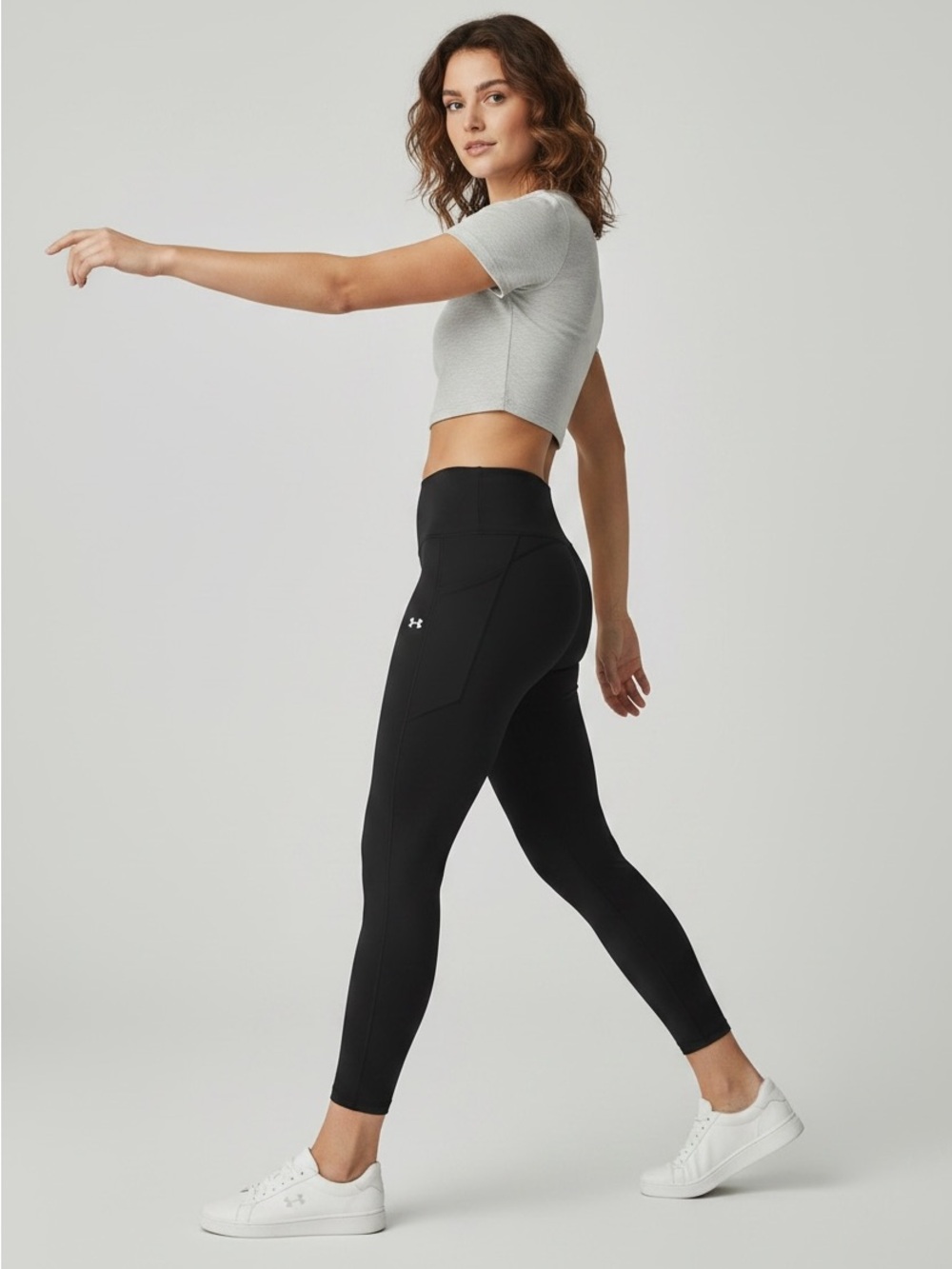 Under Armour Black Compression Leggings with White Logo Large